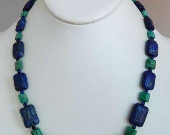 Native American Santo Domingo Lapis Turquoise Sterling Silver Handmade Necklace 20"