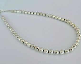 Native American Navajo Sterling Silver Handmade Bead Necklace 19 1/2"