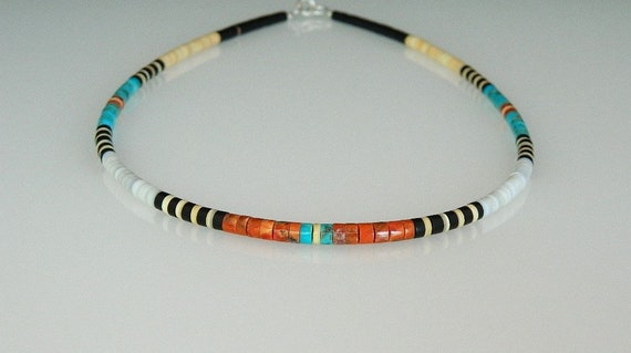 Native American Amazing Vintage Santo Domingo Turquoise Coral Jet Shell Necklace Native American Amazing Vintage Santo Domingo Turquoise Coral Jet Shell Necklace
