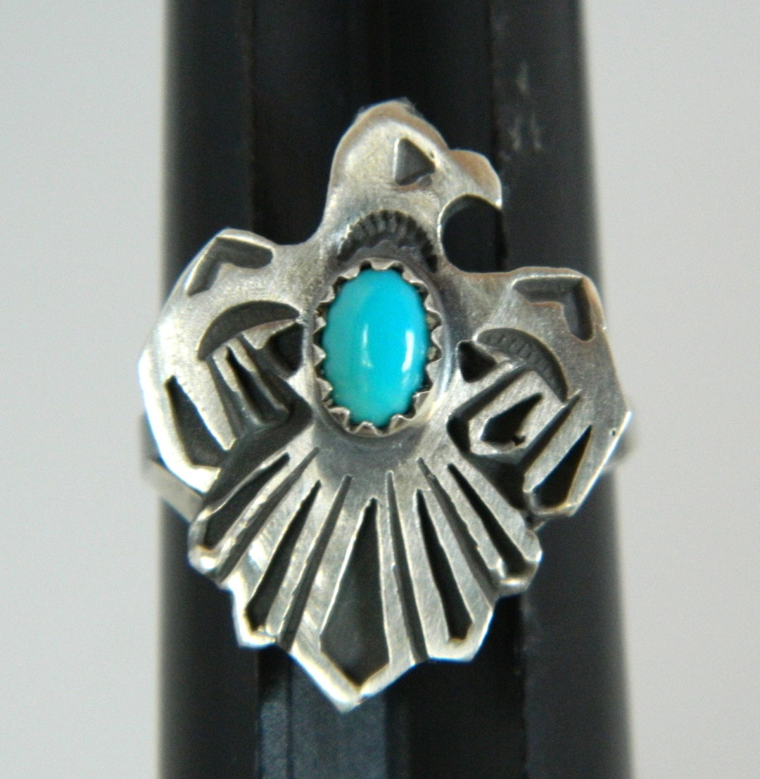 Native American Navajo Turquoise Sterling Silver Thunderbird Handmade
