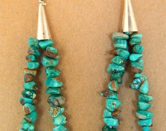 Pendientes hechos a mano de plata de ley con pepita de turquesa Navajo, diseño de peón muerto nativo americano, 3 1/8"