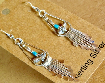 Native American Navajo Pawn Turquoise Sterling Silver Teardrop  Frog Fetish Handmade  2 3/4"