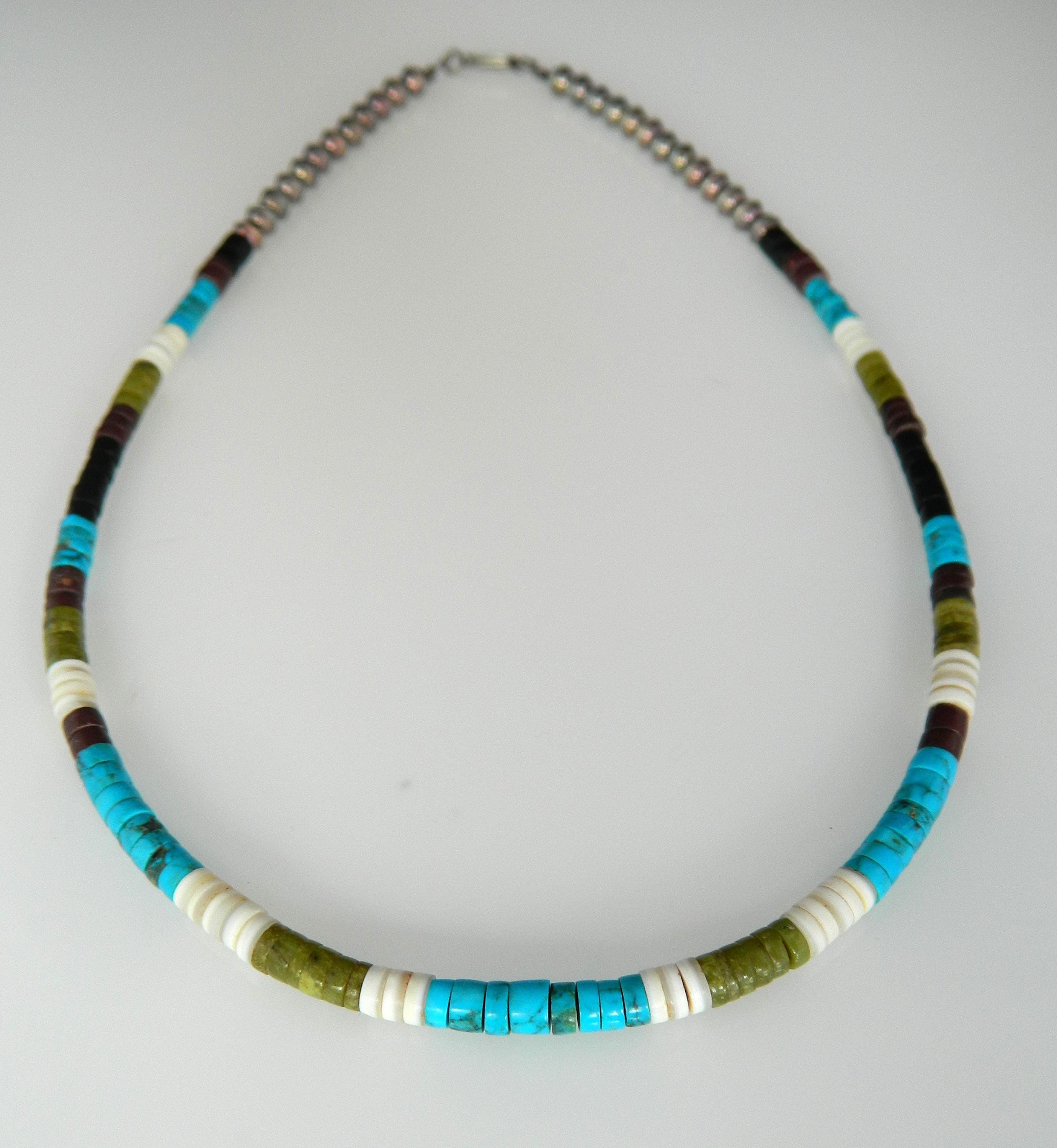 Native American Classic Vintage Santo Domingo Serpentine Shell Sterling Silver Necklace Native American Classic Vintage Santo Domingo Serpentine Shell Sterling Silver Necklace