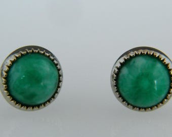 Native American Navajo Green Turquoise Round Sterling Silver Post Earrings  1/4"
