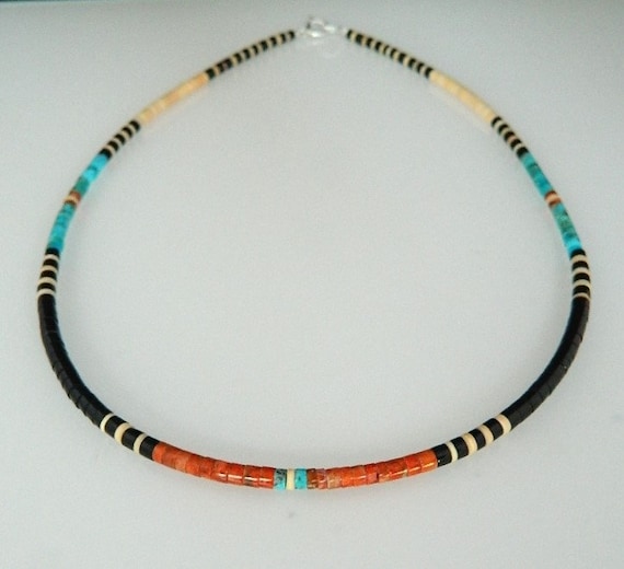Mary Yazzie Vintage Native American Navajo Turquoise Heishi Sterling Silver Necklace Mary Yazzie Vintage Native American Navajo Turquoise Heishi Sterling Silver Necklace