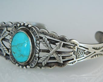 Pulsera de plata de ley con estampado a mano de turquesa azul y peón muerto de los nativos americanos Navajo, de 16,5 cm