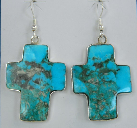 Native American Beautiful Santo Domingo 8 Turquoise Slab Sterling Silver Earrings Native American Beautiful Santo Domingo 8 Turquoise Slab Sterling Silver Earrings