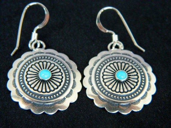 Handmade Rare Sleeping Beauty Turquoise Earrings in Sterling  Silver & Turquoise Earrings For Sale main image 1