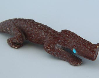 Fetichismo de lagarto gecko de turquesa de la tribu nativa americana Zuni, firmado por Karen Zunie, 2"