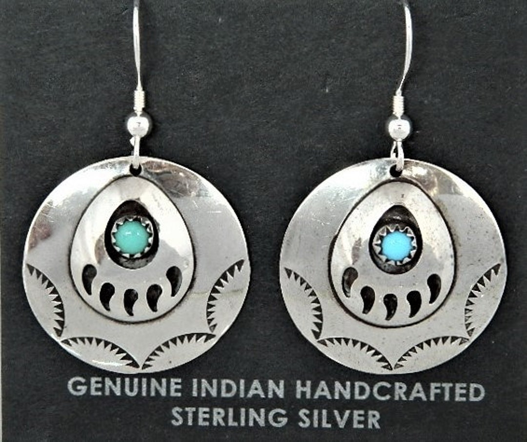Native American Navajo Turquoise Sterling Silver Bear Paw Concho ...