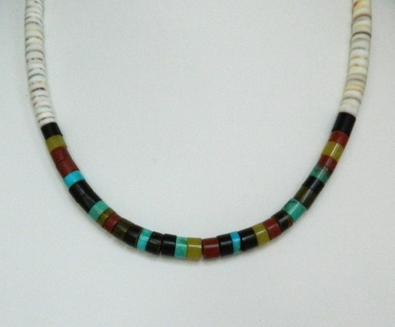 Native American Traditional Vintage Santo Domingo Jet Sterling Silver Necklace Native American Traditional Vintage Santo Domingo Jet Sterling Silver Necklace