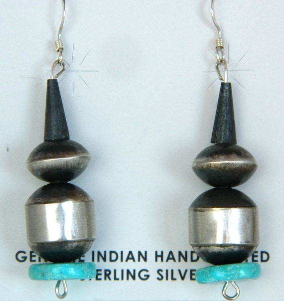 Orecchini a cerchio in argento sterling con perle Navajo e turchese in stile sud-occidentale, per donna - Italia