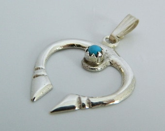 Native American Navajo Turquoise Sterling Silver Handmade Naja Pendant - Lorraine Chee 1 5/16"