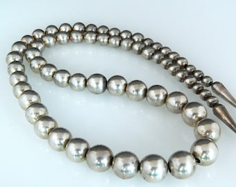 Collar de cuentas navajo nativo americano de plata esterlina, hecho a mano, de 62 cm (24 1/2")