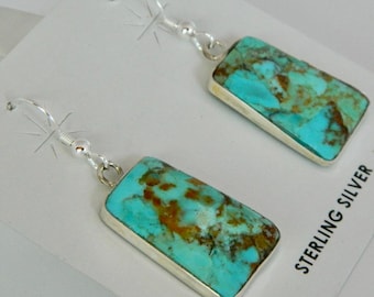 Native American Santo Domingo Blue Turquoise Wrapped In Sterling Silver Handmade Earrings Veronica Tortalita  1 3/4"