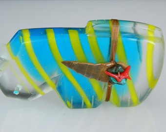 Fetiche de león de montaña nativo americano Zuni de vidrio azul, amarillo, turquesa y coral, hecho a mano - Leland Boone, 8,9 cm