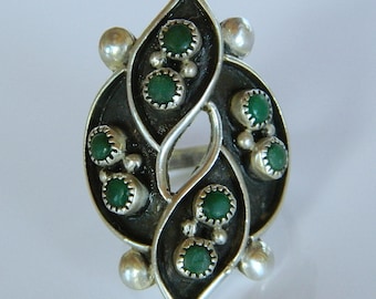 Native American Vintage Navajo Green Turquoise Sterling Silver Turquoise Ring Size 7.75 - 8.0