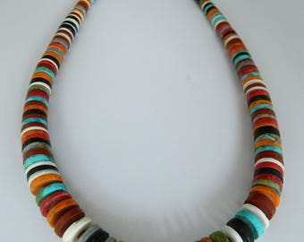 Collar artesanal de turquesa, coral, pipestone y azabache de Santo Domingo, estilo nativo americano, Pula Calabaza, 21 1/2 - 25 pulgadas.