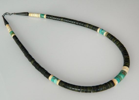 Native American Santo Domingo Turquoise Dark Gree… - image 3