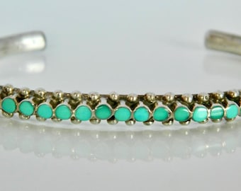 Native American Zuni Turquoise Flush Set Sterling Silver Handmade Row Bracelet 6 1/8"