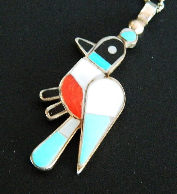 Native American Zuni Turquoise Coral Jet MOP Ster… - image 2
