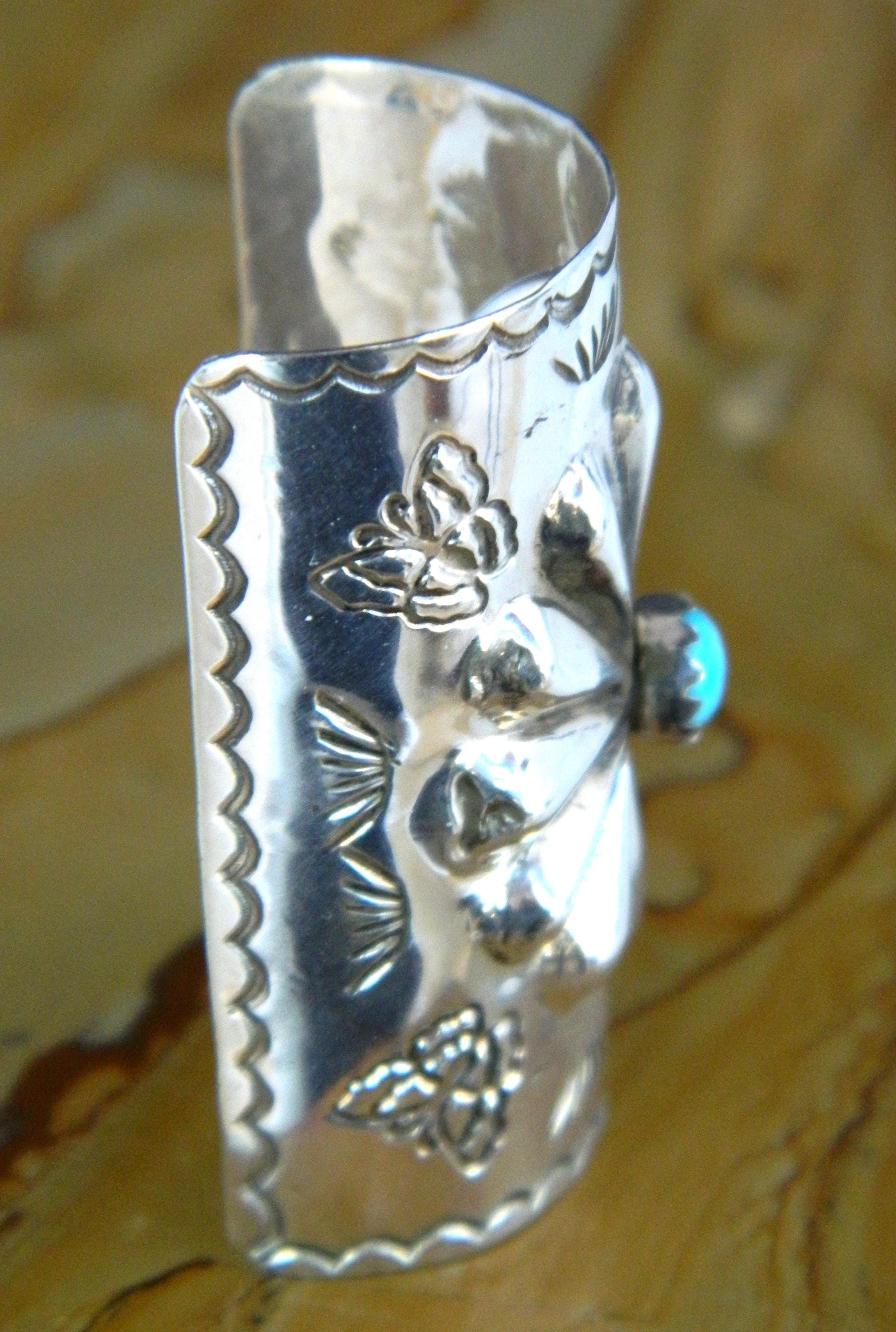 BIG‎ Navajo Turquoise Horse Mane Pony Tail Hair Holder Hand Stamped Sterling USA Navajo Turquoise Sterling Silver Ponytail Holders —Hair  main image 4
