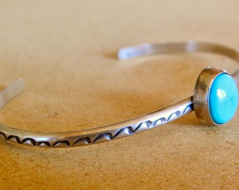 Native American Navajo Kingman Turquoise Hand Stamped Sterling Handmade Bracelet Signed S. Cooke 6 1/3"