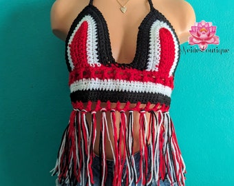 Trinidad fringe Bralette festival crop top crochet top beach top festival skirt Jamaican festival beach outfit bohemian style best friend