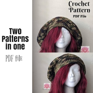 Slouchy beanie pattern, large beanie pattern, two in one, PDF file