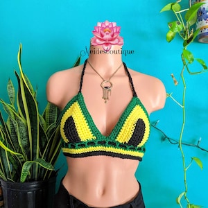 Jamaican top, Jamaican crochet top, Jamaican festival outfit, crochet halter top, crop top, best friend gift, bohemian style, hippie top