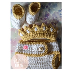 Crochet pattern, crochet Baby Outfit Pattern, crochet diaper pattern, Baby booties pattern, crown pattern, PDF file baby crown pattern,howto