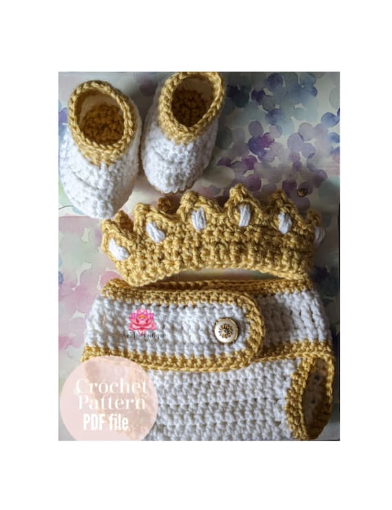Crochet pattern, crochet Baby Outfit Pattern, crochet diaper pattern, Baby booties pattern, crown pattern, PDF file baby crown pattern,howto