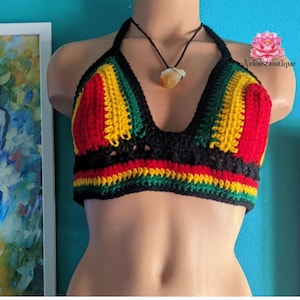 Rasta Bralette, Rasta crop top, crochet top, beach skirt, festival skirt, Jamaican festival, beach outfit, bohemian style, best friend