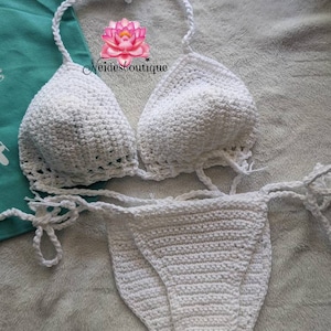 White Bikini Set with skirt, Crochet Top  Bottom, crochet bottom, cotton crochet beachwear,crochet underwear,bikini beach cover up Brazilian