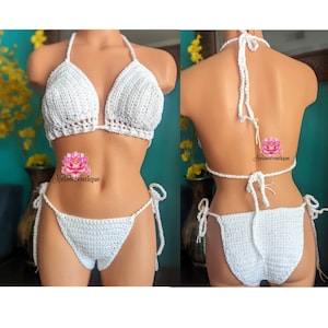 White Bikini Set, Crochet Top  Bottom, crochet bottom, cotton crochet beachwear, Mustard crochet underwear, bikini beach cover up Brazilian