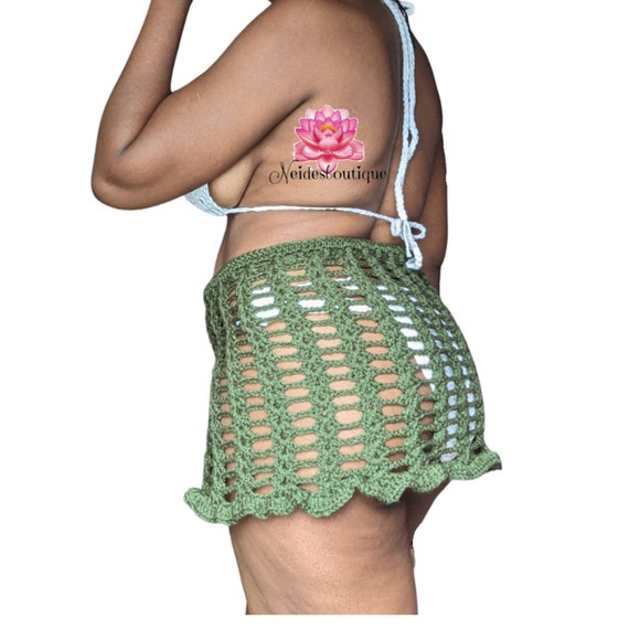 Olive Green Crochet Skirt White Bikini Set Crochet Top and Bottom Bikini Bottom beachwear crochet Underwear bikini Beach Cover Up Ruffle Etsy