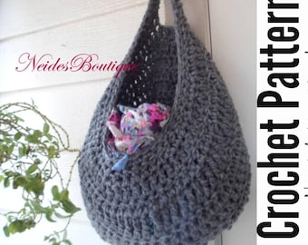 Modello all'uncinetto, S, M, L, Modello per cesto portabiancheria, File PDF Taglia S, M, L Borsa all'uncinetto grigia, Borsa per la biancheria, Borsa per verdura, Contenitore per la cucina, Contenitore da appendere,