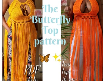Modello top corto all'uncinetto, modello top a farfalla, modello top bralette, modello boho top all'uncinetto, file PDF, come modellare, progetto divertente