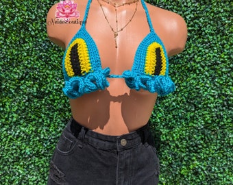 Carnival ruffle Bralette St Lucia crop top crochet top, beach skirt, festival skirt Jamaican festival, beach outfit, bohemian style,best