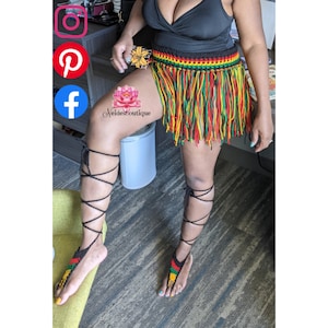 Short Rasta belt, Rasta Sandals, Small Fringe belt, short fringe skirt, bathing suit cover, Rasta Beach skirt, Swimsuit cover up, cover up,