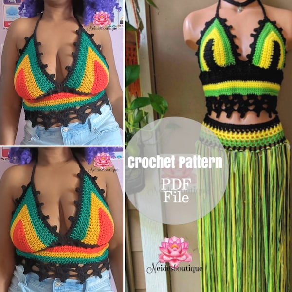 Modèle de tenue jamaïcaine, fichier PDF, comment modéliser un haut et une ceinture jamaïcains, tenue de festival,