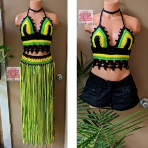 Jamaican top Jamaican crochet top Jamaican festival outfit crochet halter top crop top best friend gift bohemian style hippie top vacation