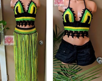 Top giamaicano Top all'uncinetto giamaicano vestito da festival giamaicano top all'uncinetto top corto top corto migliore amico regalo stile boho hippie top vacanza