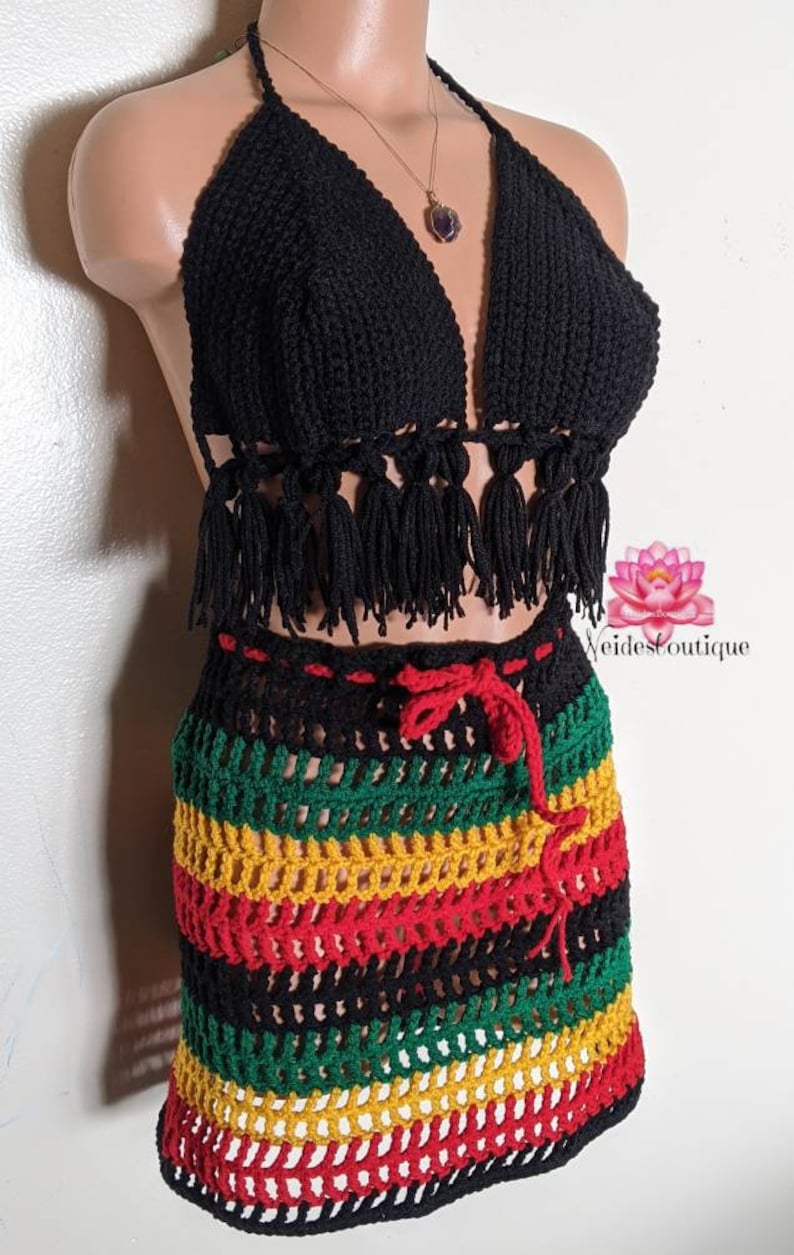 Motif Rasta Rasta Skirt Black Crochet Top Rastafarian Outfit Dance - Etsy