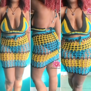 Falda superior de traje de ganchillo de Santa Lucía, top Rasta, traje rastafari, cubierta de playa, cubierta de bikini, cubierta de traje de baño de estilo festival Cubierta de traje de baño