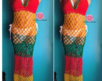 Rasta beach dress crochet bathing suit dress, bikini cover, beach bikini dress cover, Bohochic, crochet swimwear cover best friend, dress