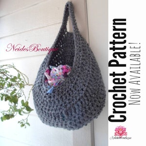 Crochet Pattern,S,M,L,Laundry basket pattern,PDF file S,M,L size Gray crochet bag,Laundry bag,Vegetable Bag,Kitchen storage,hanging storage,