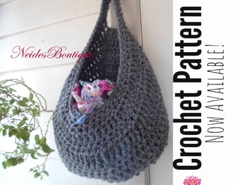 Crochet Pattern,S,M,L,Laundry basket pattern,PDF file S,M,L size Gray crochet bag,Laundry bag,Vegetable Bag,Kitchen storage,hanging storage,