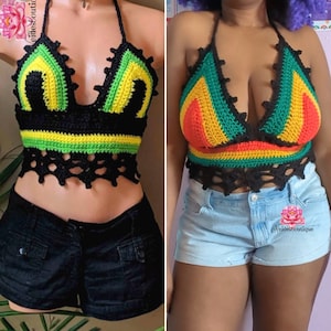 Rasta top Jamaican top, Jamaican crochet top, Jamaican festival outfit, crochet halter top, crop top, best friend gift, bohemian style