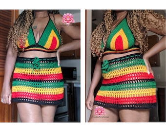 Rasta skirt, Rasta top, Rastafarian outfit, beach cover, dance skirt,Festival style bathing suit cover Swimsuit cover, bikini cover,Boho